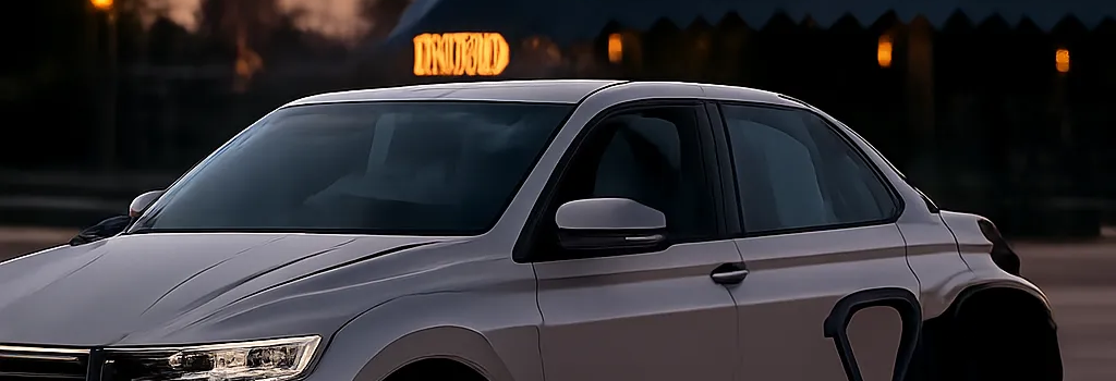 Une illustration rassurante montrant un taxi confortable prêt à accueillir une famille à Disneyland Paris. L’image évoque la sécurité, la ponctualité et la simplicité d’un transfert réservé à l’avance.