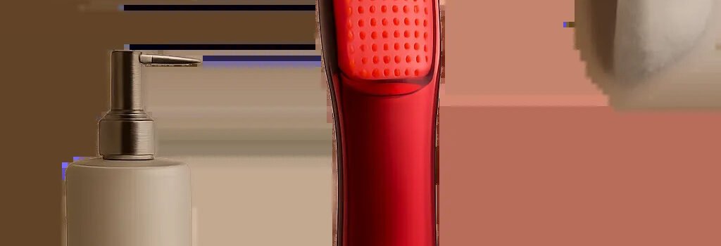 Visuel premium d’un appareil de lumière rouge dédié au visage, dans une ambiance minimaliste et rassurante. L’image évoque une routine beauté à domicile simple, sérieuse et élégante.
